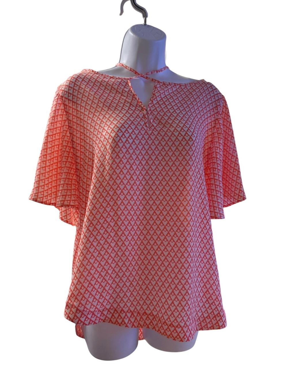 Stylus Women's Orange and White Patterned Polyester Blouse,